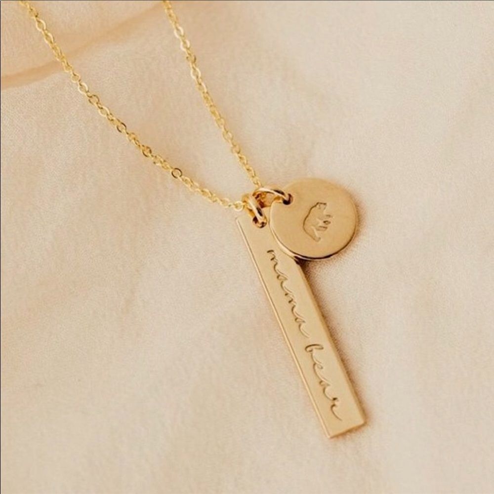 Mama Bear Dainty Two Charm Stamped Gold Charm Necklace NWT - Picture 4 of 10